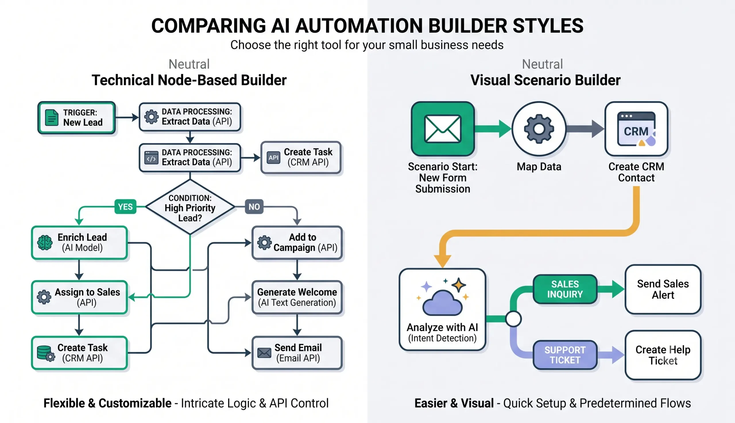 Workflow builder difference between n8n and Make for AI automation