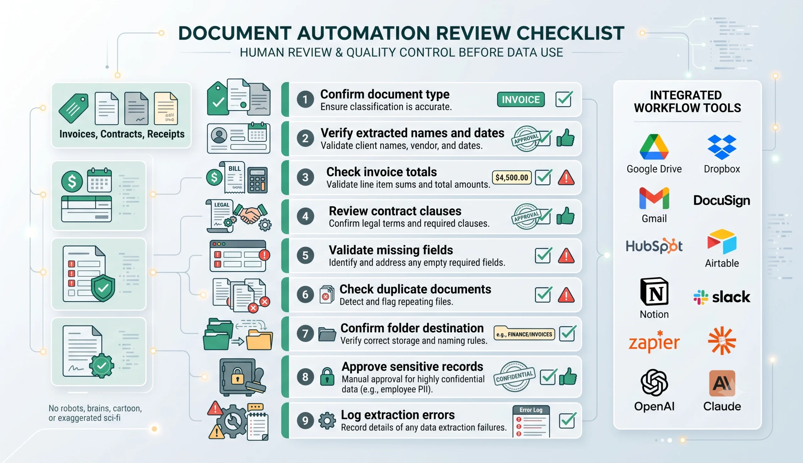 Document processing automation quality review checklist for small businesses