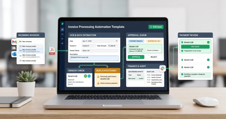 Invoice processing automation template for small business finance workflows