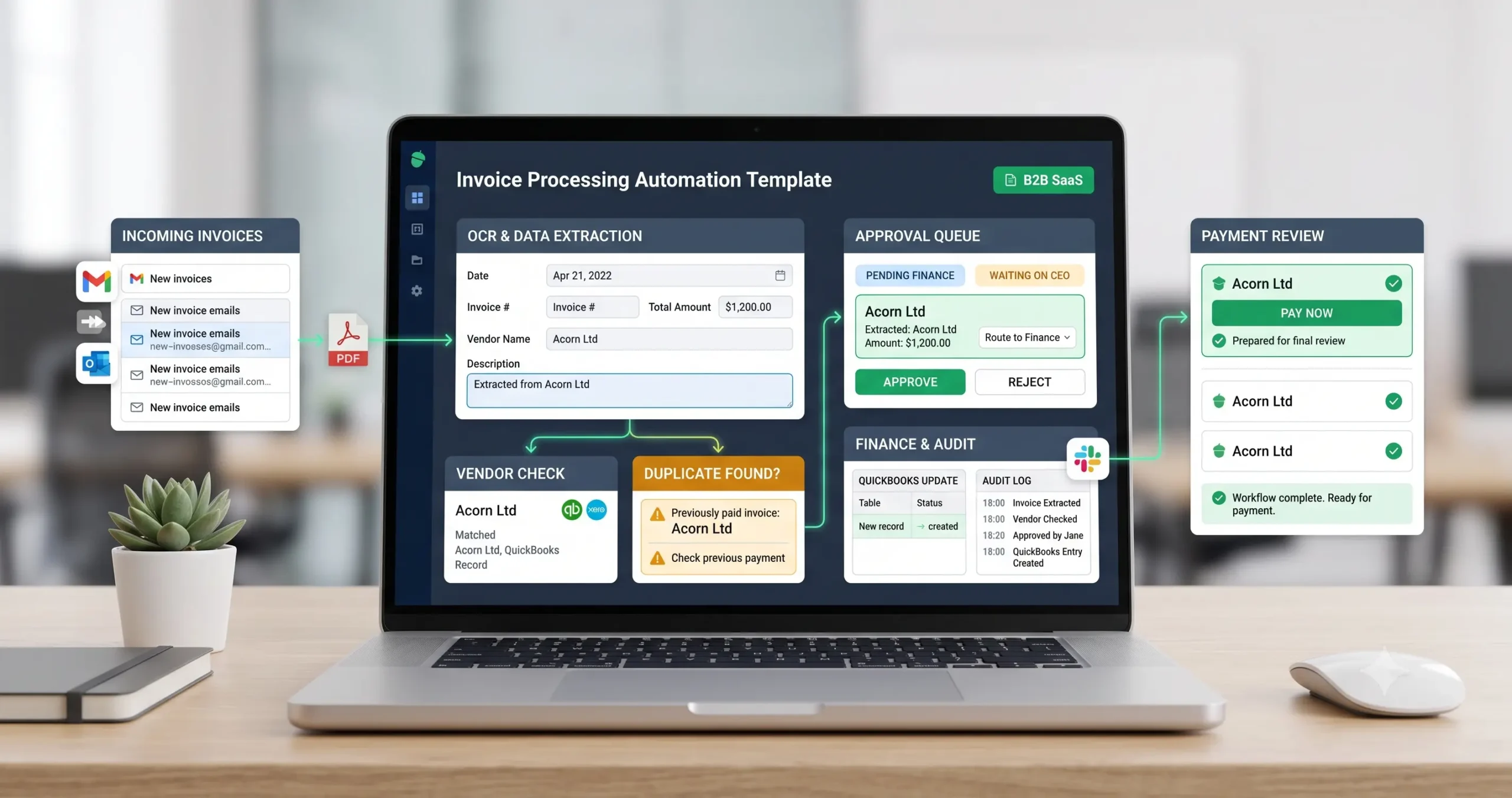 Invoice processing automation template for small business finance workflows