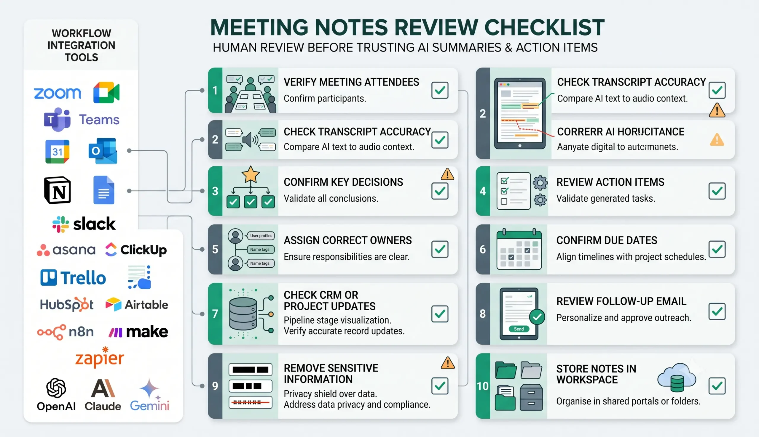 Meeting notes automation quality review checklist for small businesses